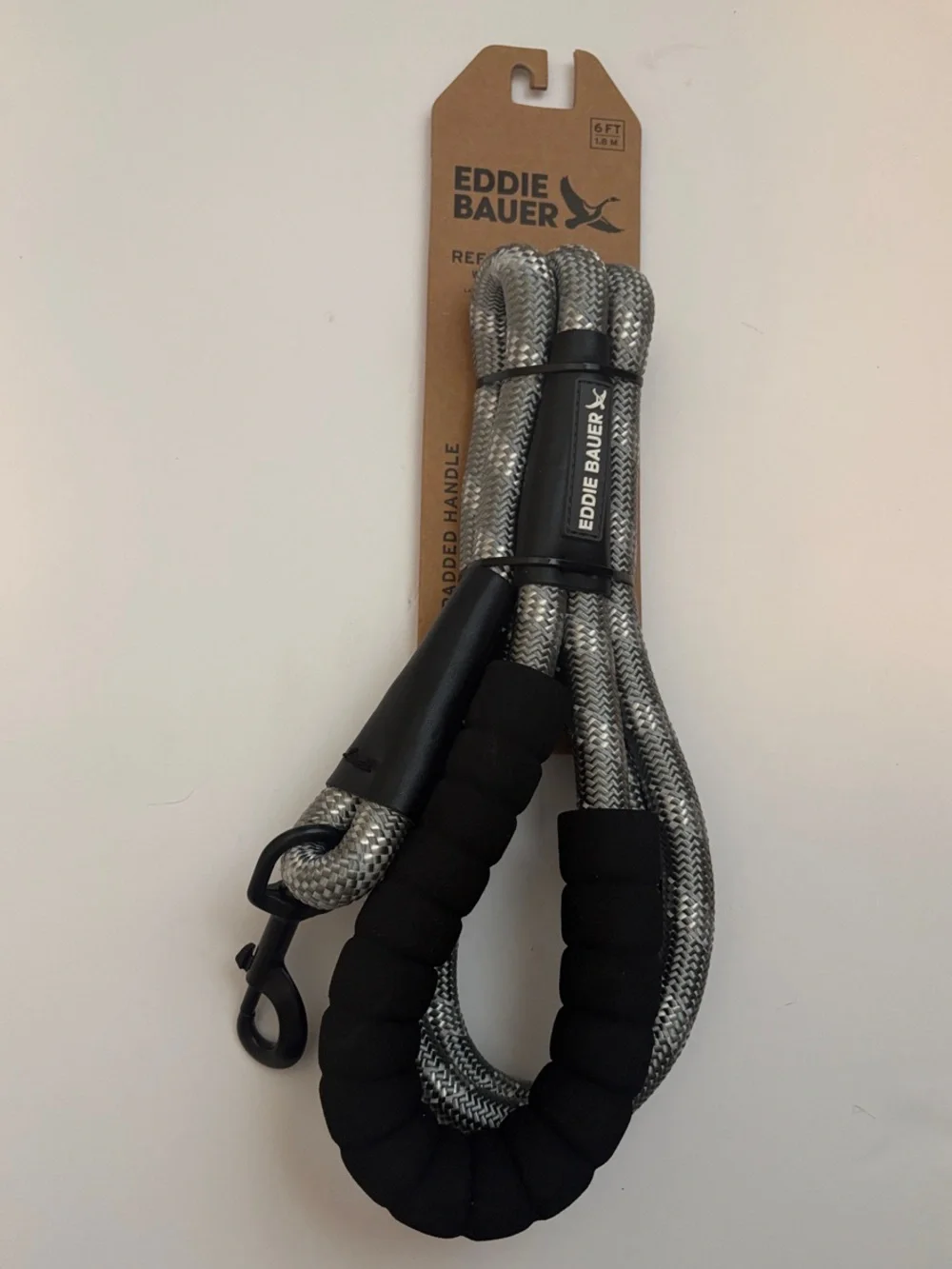 Eddie Bauer Black and Gray Reflective Leash with Padded Comfort Handle